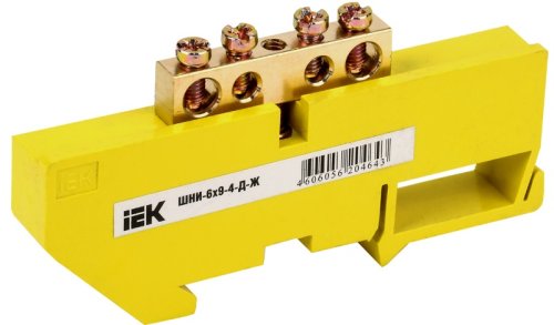 Шина неизолированная IEK PE "земля" ШНИ-6х9-4-Д-Ж 4 группы желтый картинка 